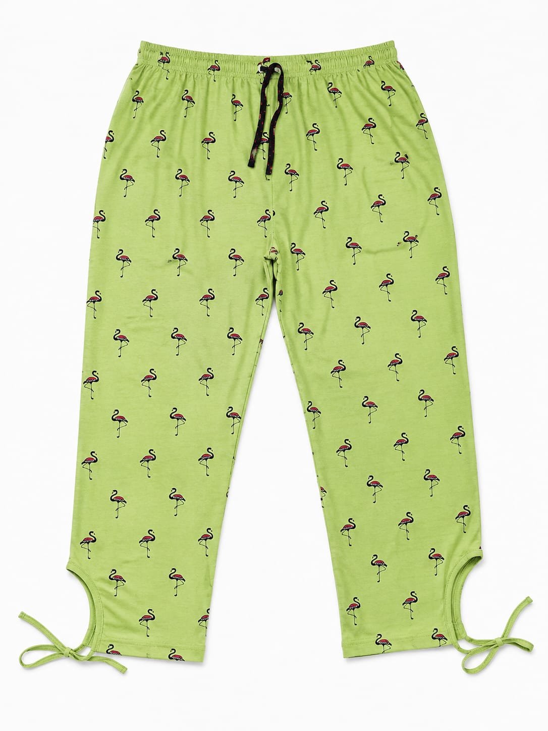 Womens Flamingo Print Capri Pyjama Pants, Green Casual Sleepwear/Nightwear