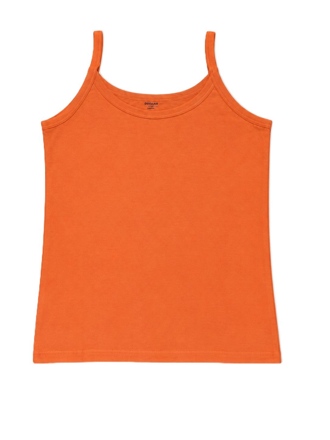 Women Orange Sleeveless Camisole Tank Top with Thin Straps and Round Neck