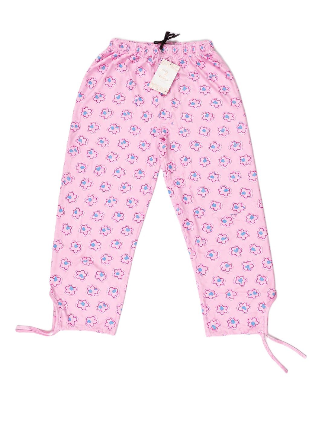 Women’s Pink Floral Print Pajama Pants with Elastic Waist & Drawstring